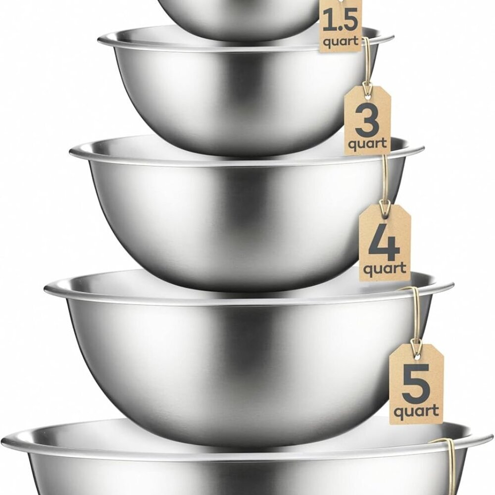 Stainless Steel Mixing Bowls Set, Dishwasher Safe, Up To 8 Quart Metal Mixing Bo